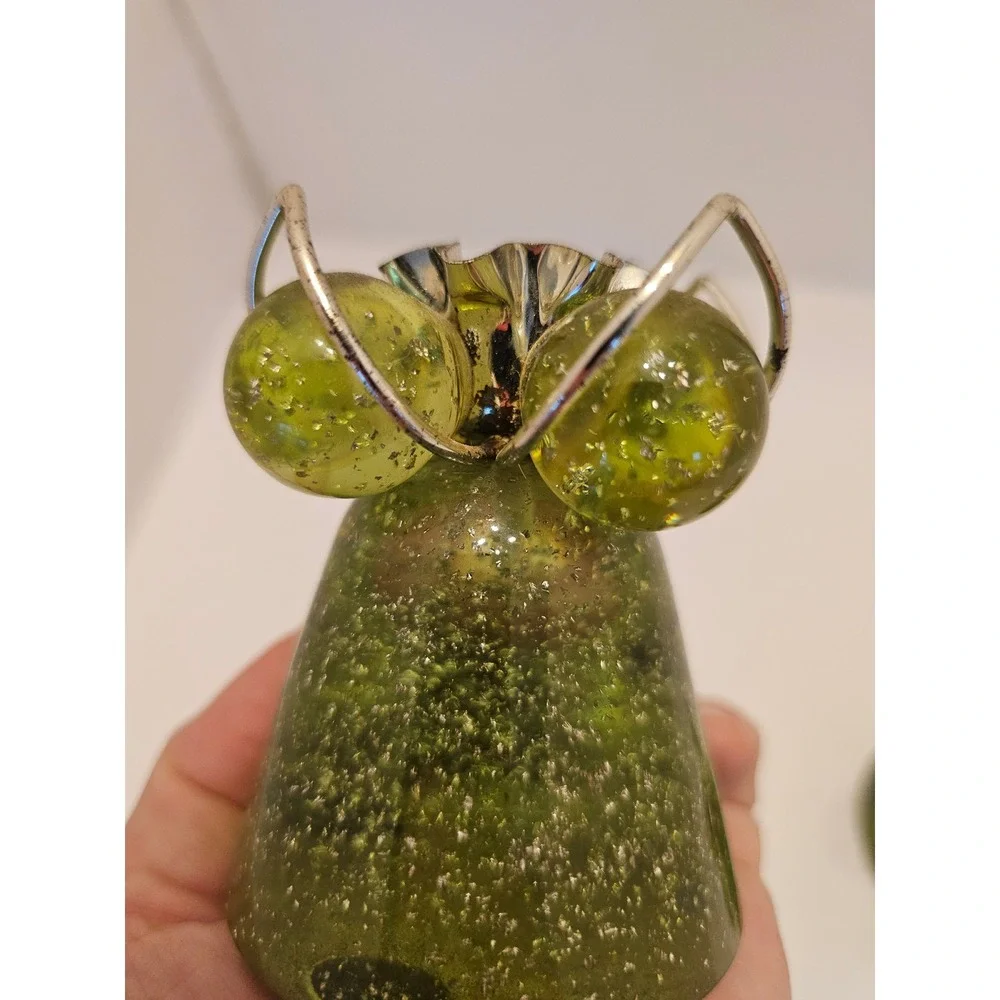 Vintage Olive Green Acrylic Taper Candlestick Holders Seeded Bubble Set of 2
